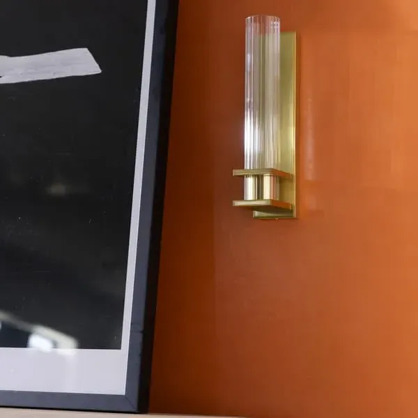 Wall Light with Ribbed Glass - Aged Brass