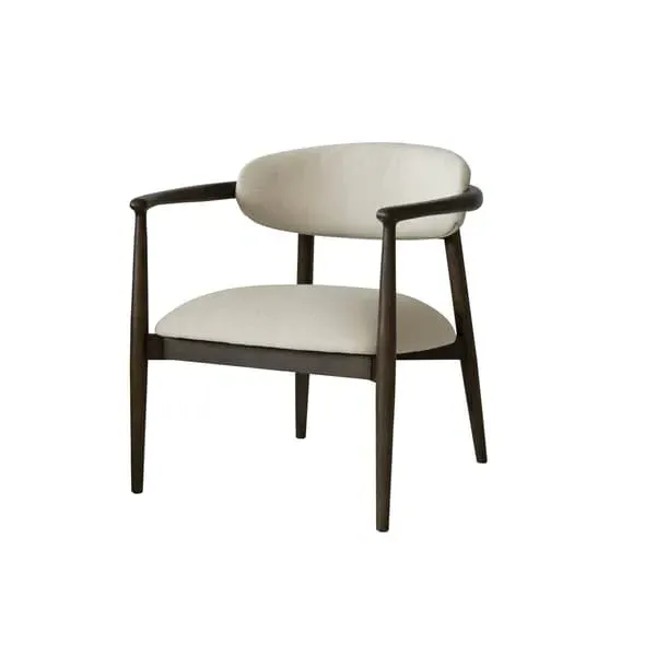 Wide Upholstered Dining Chair - Light Neutral, Walnut image