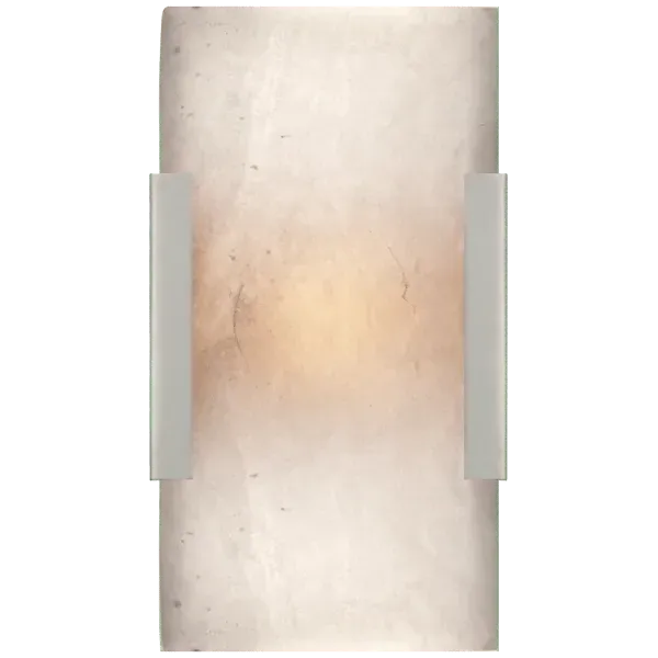 Wide Wall Light with Carved Alabaster - Nickel