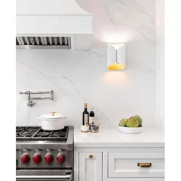 Wide Wall Light with Gilded Interior - White, Plaster