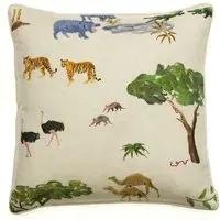 55cm Square Cushion with Feather Fill - Multi, Linen