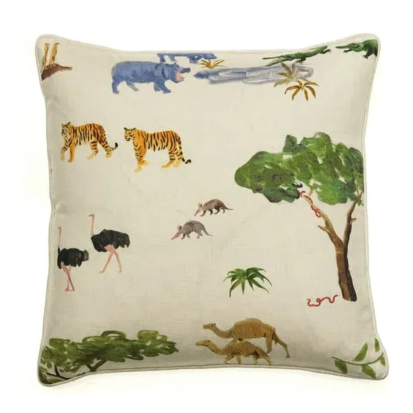55cm Square Cushion with Feather Fill - Multi, Linen image