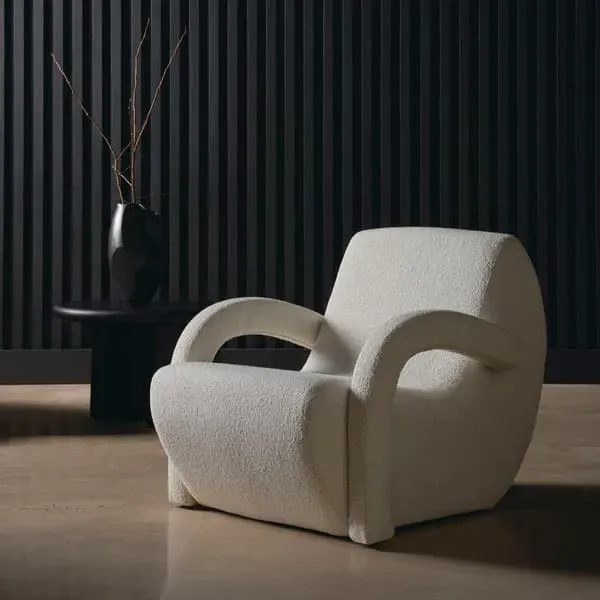 Arc-Shaped Accent Chair - White, Boucle