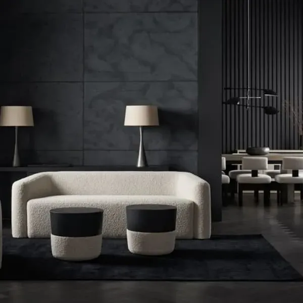 Oval Side Table with Fabric Base - Black, Veneer
