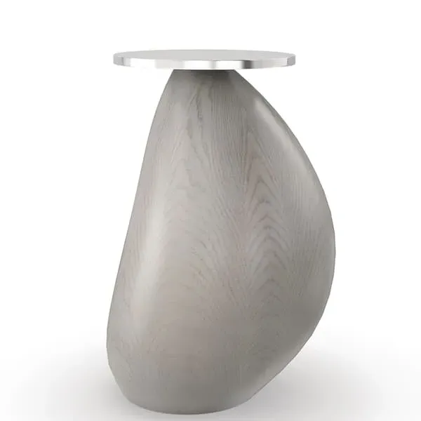 Round Side Table with Metal Top - Taupe, Wood image