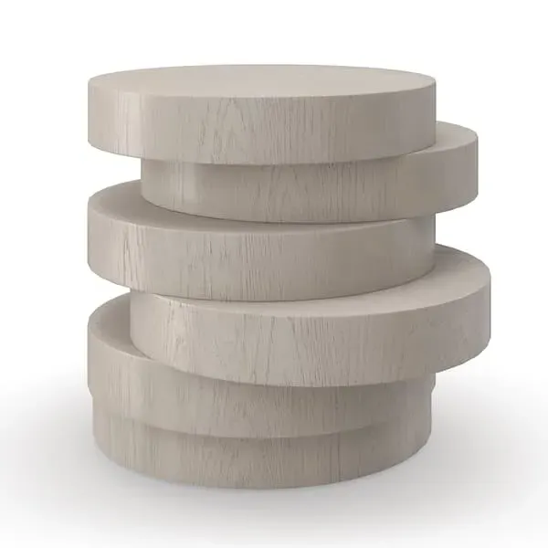 Round Side Table with Stacked Design - Oak image
