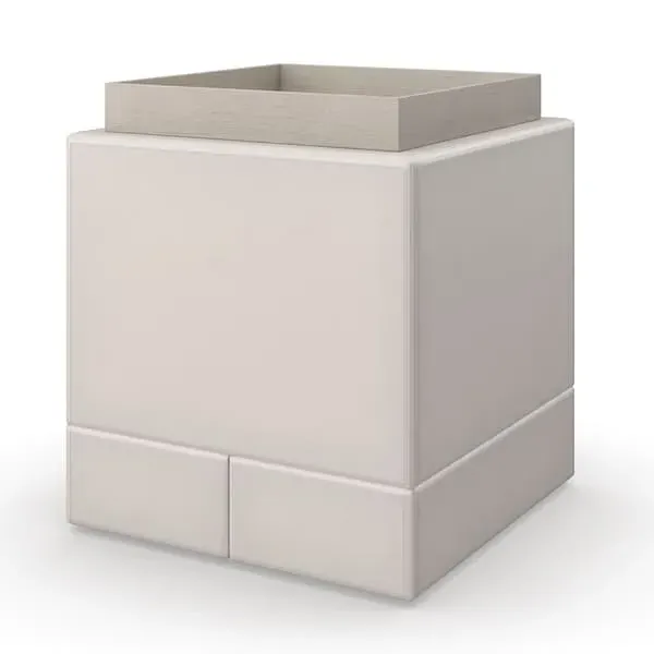 Round Side Table with Stitching - Taupe, Leather image