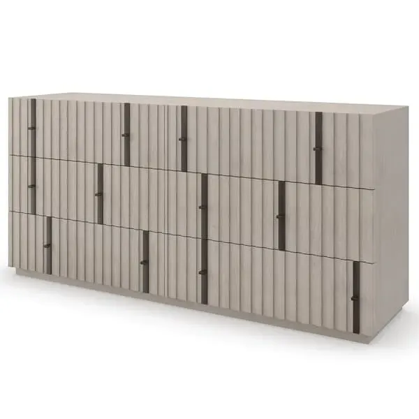 Slatted Dresser with Wood Details - Taupe, Oak image