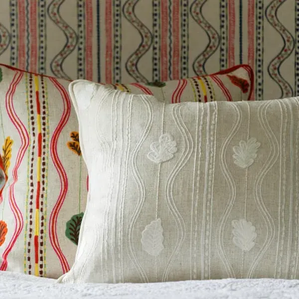 Embroidered Cushion with Feather Fill - Autumn, Linen