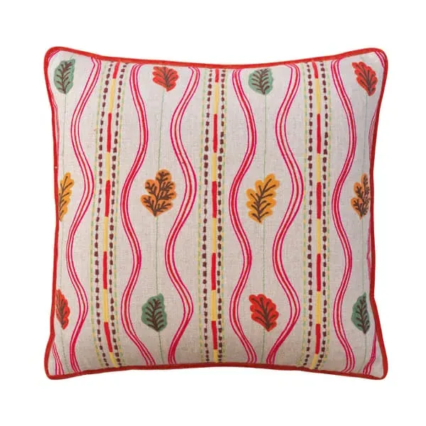 Embroidered Cushion with Feather Fill - Autumn, Linen image