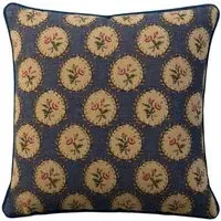 Embroidered Cushion with Feather Fill - Indigo