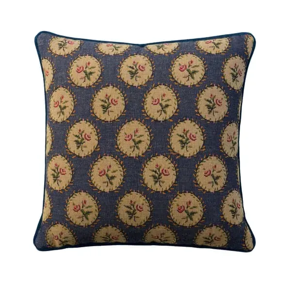 Embroidered Cushion with Feather Fill - Indigo image