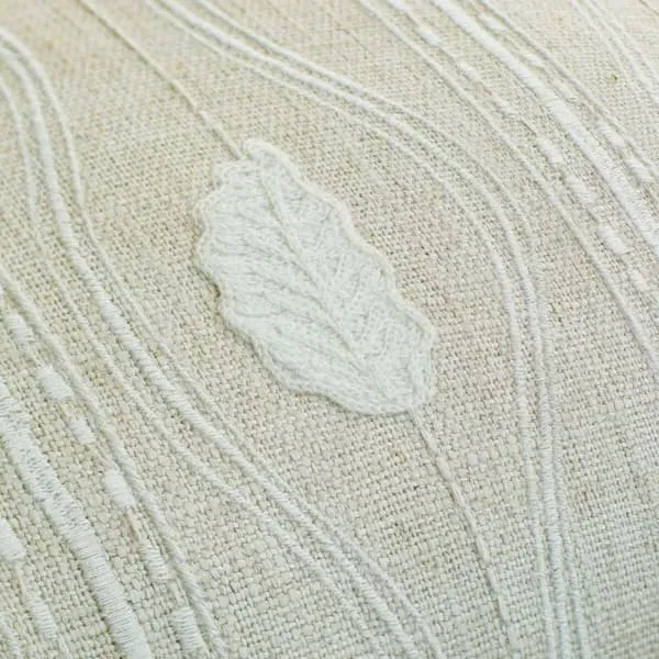 Embroidered Cushion with Feather Fill - Ivory, Linen