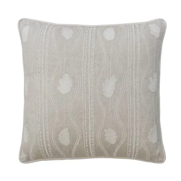 Embroidered Cushion with Feather Fill - Ivory, Linen