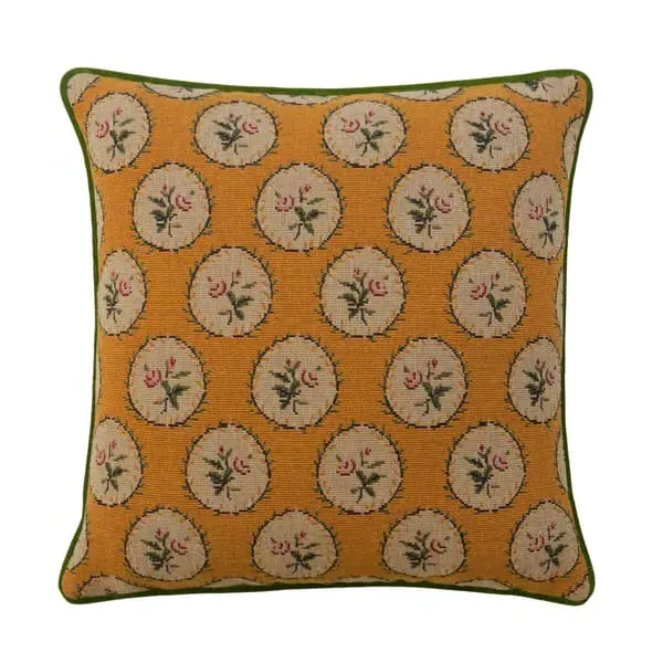 Embroidered Cushion with Feather Fill - Yellow