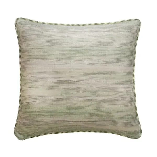 Feather Cushion with Brush Marks - Green, Linen image