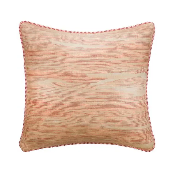 Feather Cushion with Brush Marks - Orange, Linen
