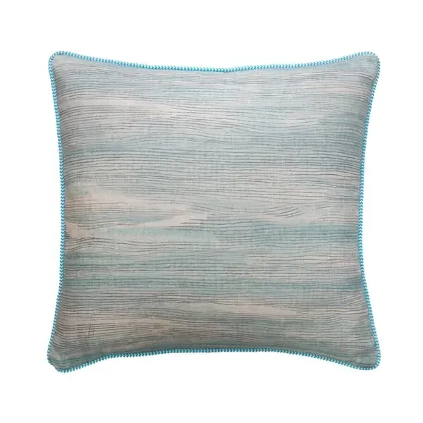 Feather Cushion with Brush Strokes - Blue, Linen