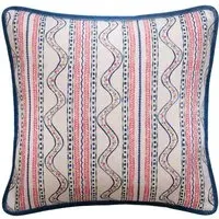 Feather Cushion with Floral Pattern - Pink, Linen