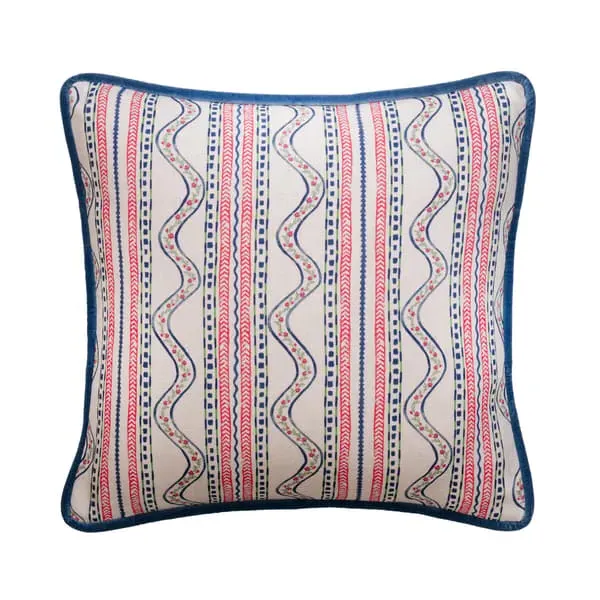 Feather Cushion with Floral Pattern - Pink, Linen image
