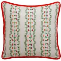 Feather Cushion with Floral Stripe - Emerald, Linen