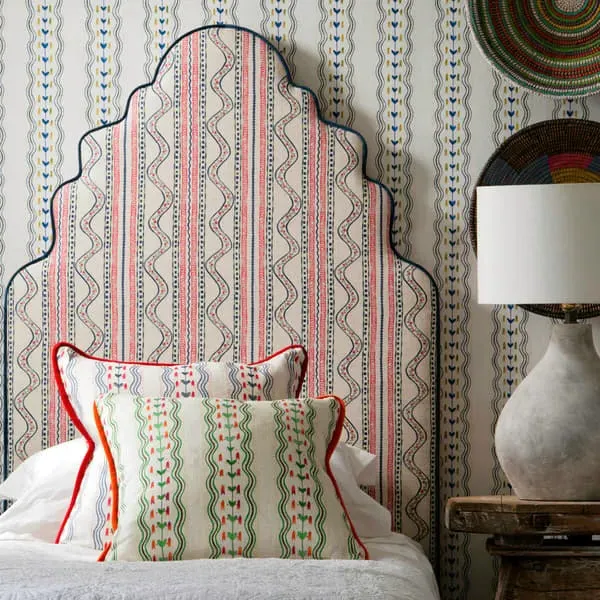 Feather Cushion with Stripe Pattern - Denim, Linen
