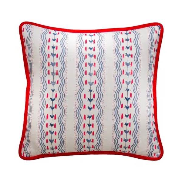 Feather Cushion with Stripe Pattern - Denim, Linen