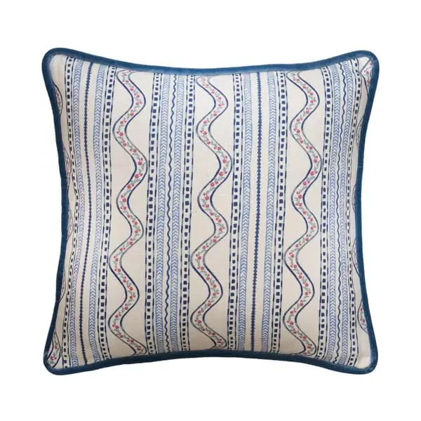 Feather Cushion with Stripe Pattern - Pink, Linen