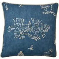 Square Cushion with Animal Print - Blue, Linen