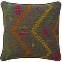 Square Cushion with Embroidery - Charcoal, Linen