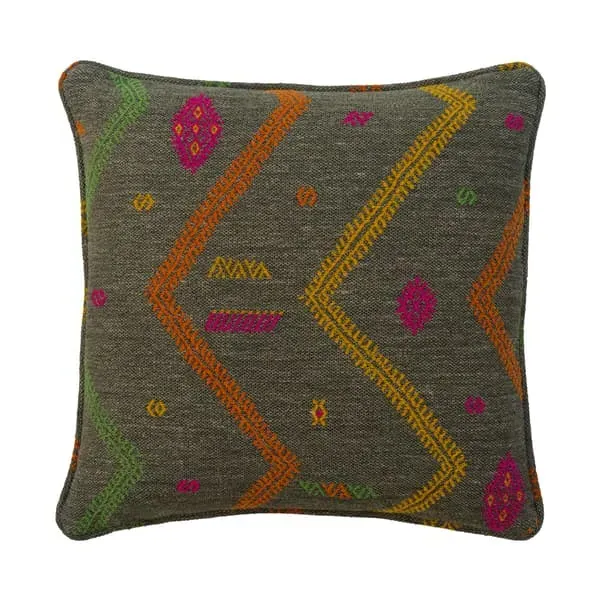 Square Cushion with Embroidery - Charcoal, Linen image