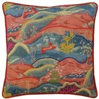 Square Cushion with Embroidery - Meadow, Linen