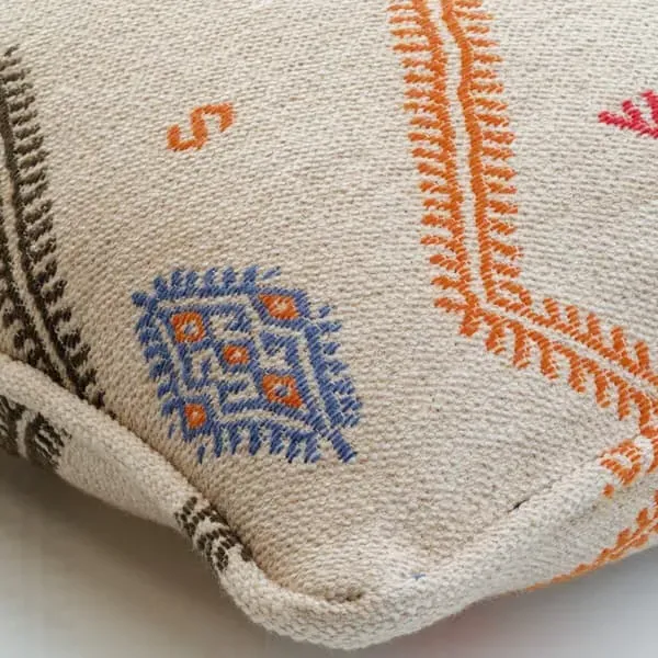 Square Cushion with Embroidery - Sand, Linen