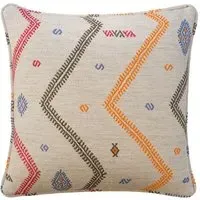 Square Cushion with Embroidery - Sand, Linen