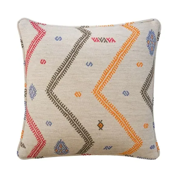 Square Cushion with Embroidery - Sand, Linen