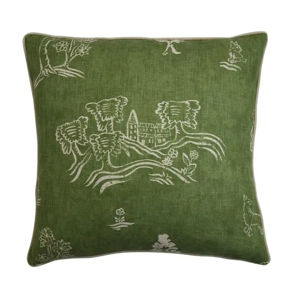 Square Cushion with Feather Fill - Green, Linen