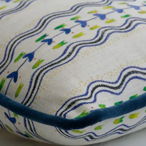 Striped Cushion with Feather Fill - Indigo, Linen