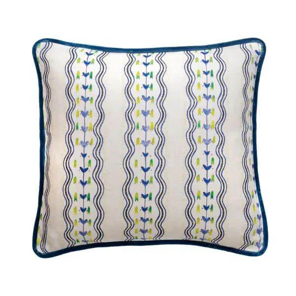 Striped Cushion with Feather Fill - Indigo, Linen image