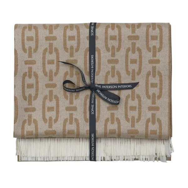 Burlington Throw with Fringed Edges - Tan, Wool