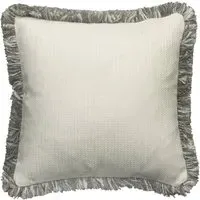 Cushion with Fringe Trim - White, Linen Blend