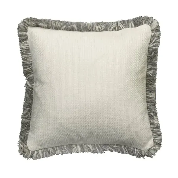 Cushion with Fringe Trim - White, Linen Blend image