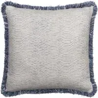 Feather Cushion with Fringe - Denim, Linen Blend