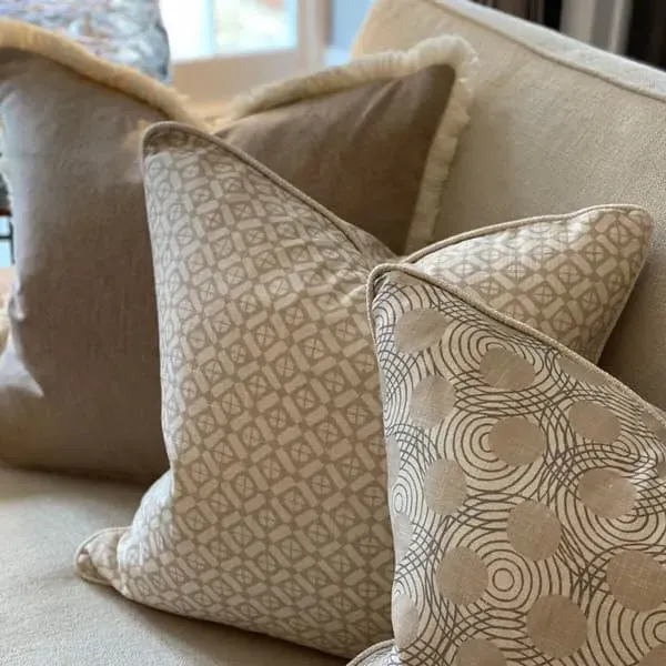 Feather Cushion with Trim - Camel, Wool