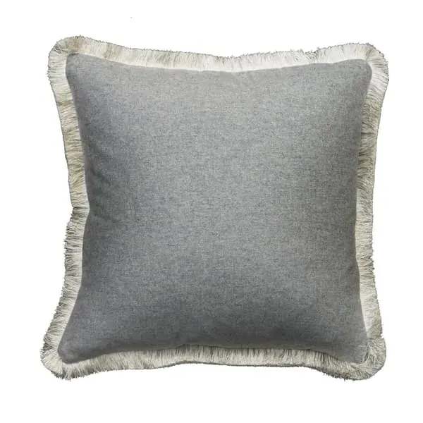 Feather Cushion with Trim - Grey, Wool Blend image