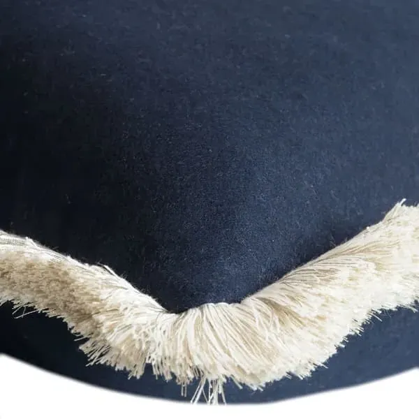 Feather Cushion with Trim - Navy, Wool