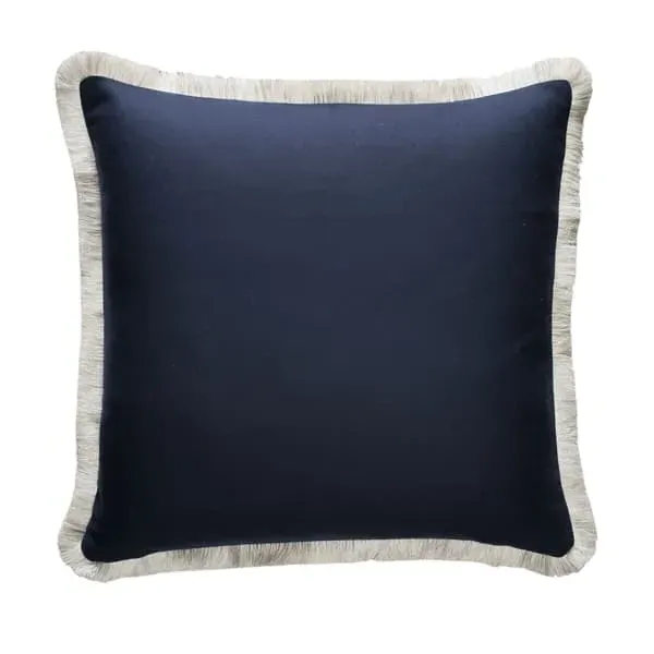 Feather Cushion with Trim - Navy, Wool