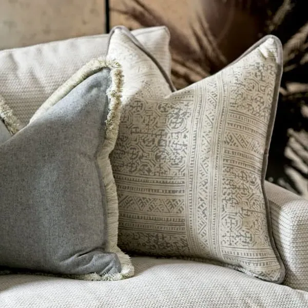 Geometric Cushion with Piping - Storm, Linen