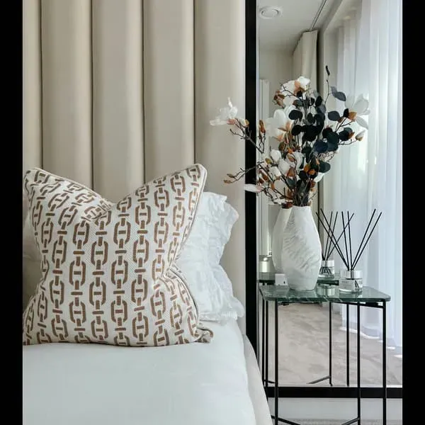 Geometric Cushion with Piping - Tan, Cotton Blend