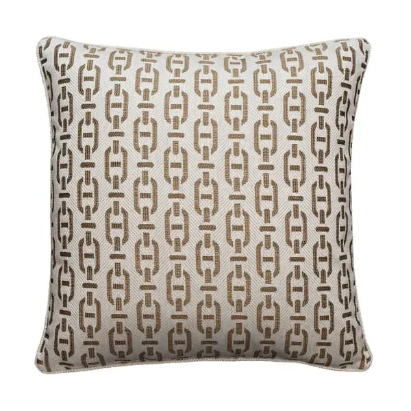 Geometric Cushion with Piping - Tan, Cotton Blend image