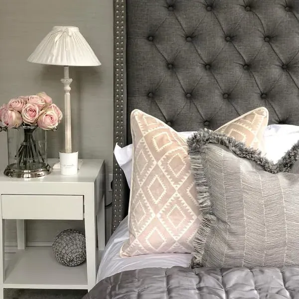 Herringbone Cushion with Fringe - Storm, Linen